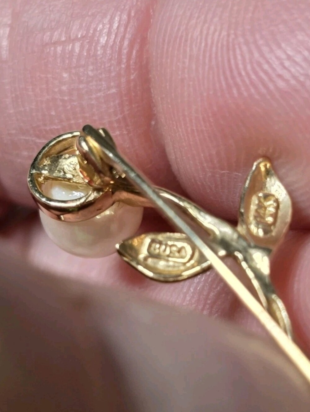 Vintage Susa? 14k Gold Brooch Stem with Real Pearl Total Weight 2.72 Grams - Picture 5 of 7